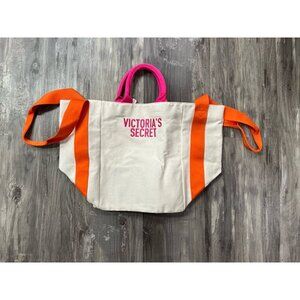 NEW Victoria's Secret Weekender Tote Bag Cream/Orange/Pink Dual Handles